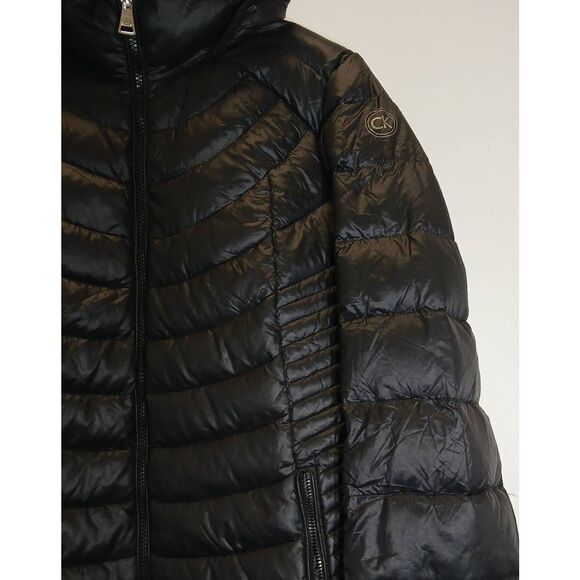 Calvin klien womens large premium duck down puffer jacket packable black hoodie - Picture 3 of 10